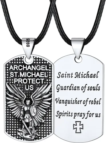 Vista 22 de FaithHeart Collar de San Miguel, acero inoxidable, chapado en oro de 18 quilates, amuleto colgante de San Miguel Arcángel para hombres y mujeres