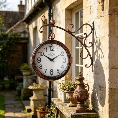 Vista 8 de Reloj de doble cara de hierro Londres, reloj antiguo de doble cara, de hierro forjado, reloj antiguo de hierro numerado, decoración de pared, reloj