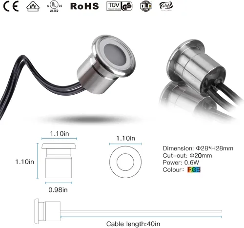 Vista 3 de Kit de luces LED para cubierta, IP67, impermeable, regulable, luz decorativa empotrable para exteriores, jardín, baldosas, escaleras, esquina