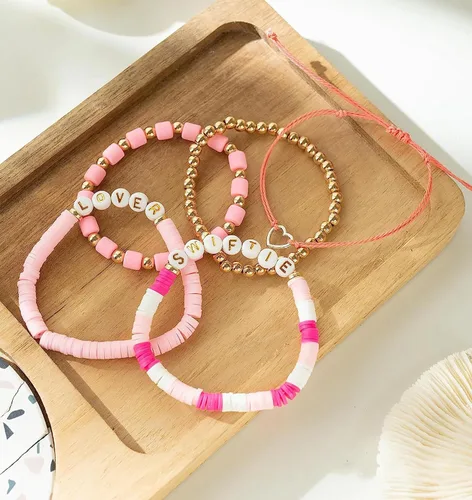 Vista 6 de DEXKWEN Taylor Lover Swifitie Superstar Fearless - Pulsera para borrar música, verano, playa, bohemio, juego de pulseras multicolor para mujeres