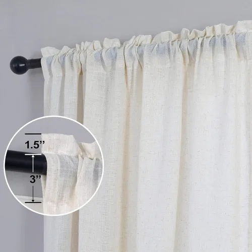 Vista 16 de KOUFALL Juego de 2 cortinas de puerta francesa, cortinas de lino para puerta/ventana, cortina transparente boho para cristal lateral delantero