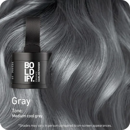 Vista 2 de BOLDIFY Polvo de línea capilar (gris), fórmula instantánea a prueba de manchas de 48 horas que se bloquea para cabello de cuerpo completo y barba