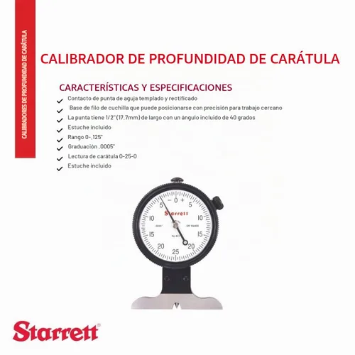 Vista 2 de Starrett Medidor de profundidad de dial, base de borde de cuchillo, rango
