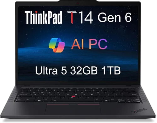 Vista 11 de Lenovo Laptop ThinkPad T14 Gen 6, Intel Ultra 5 225U, DDR5 de 16 GB, SSD
