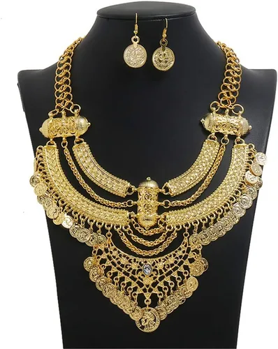 Vista 3 de Conjunto de joyas de estilo étnico punk con diseño bohemio y aretes para mujer, Metal, cristal