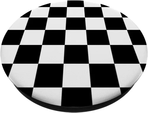 Vista 2 de Patrón tradicional de cuadros en blanco y negro – PopSockets agarre y soporte para teléfonos y tabletas, Negro