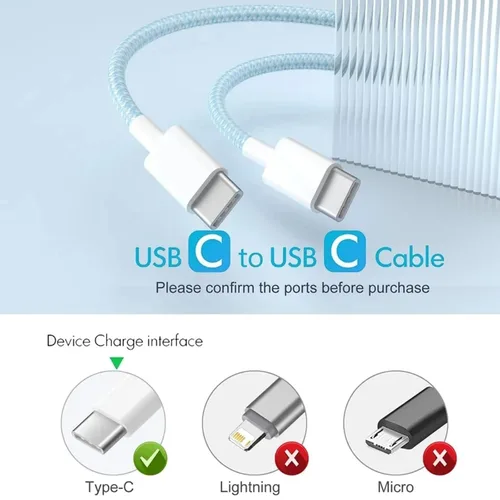 Vista 4 de Cable de carga USB C, paquete de 3 cables de carga rápida tipo C trenzado PD de 5 pies y 60 W para iPhone 15/15 Plus/15 Pro/15 Pro