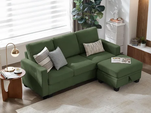 Vista 36 de CHIC HOUSE Sofá modular modular con otomanas de almacenamiento, sofá de pana para espacios pequeños y apartamentos, sofá esquinero convertible