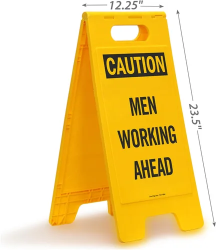 Vista 3 de SmartSign Letrero plegable de dos caras con texto en inglés "Caution - Men Working Ahead" de 25 x 12 pulgadas, plástico de polipropileno impreso