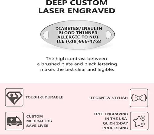 Vista 2 de Divoti Lip Link Medical Alert Bracelet with Free Engraving and Vertical Filigree Tag Style and