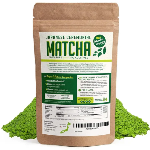 Vista 2 de Polvo de té verde matcha ceremonial japonés premium - Primera cosecha del grado más alto - Orgánico certificado por USDA y JAS - De Japón - Perfecto