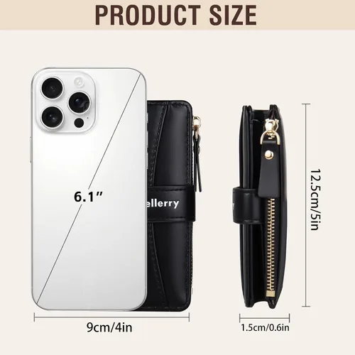 Vista 4 de Cartera pequeña para mujer, billetera de cuero plegable con bloqueo RFID, bolsillo con cremallera, ventana de identificación para mujeres y niñas