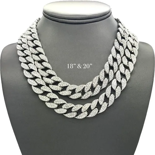 Vista 4 de Pirámide Jewelers - Gargantilla plateada y glaseada para hombre con diseño de hip hop, cadena de eslabones estilo CZ Miami y cubano, aleación