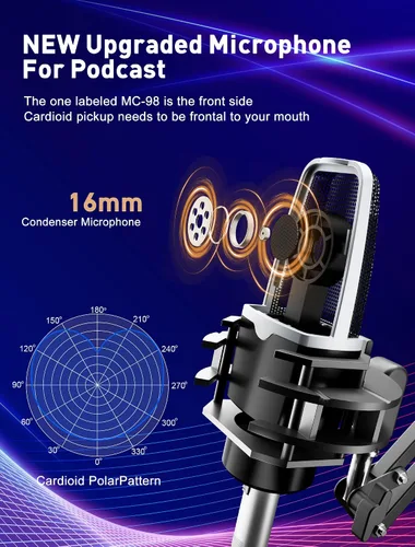 Vista 3 de SINWE Paquete de equipos de podcast para 2, mezclador de audio todo en uno