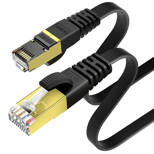 Vista 13 de KASIMO Cable Ethernet plano Cat 8 de 1 pie, cable de red LAN de Internet plano de alta velocidad Cat8 de 40 Gbps 2000 MHz SSTP con conector RJ45