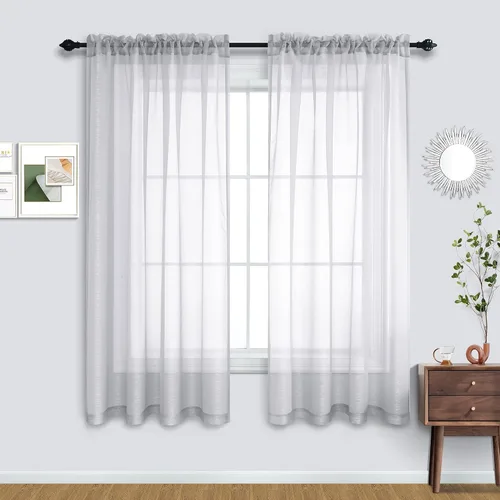 Vista 38 de Cortinas traslúcidas negras de 45 pulgadas de largo para ventanas de baño, juego de 2 paneles, cortinas de media ventana para cocina y dormitorio
