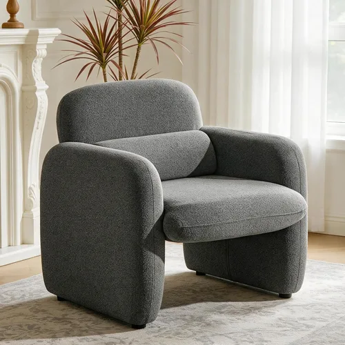 Vista 8 de Furniliving Silla decorativa de chenilla, sillón moderno con patas de Gris