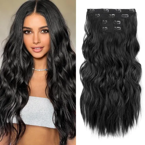 Vista 17 de REECHO Extensiones de cabello con pinza, 4 piezas de extensiones de cabello rubio de 24" de largo, ondas de playa gruesas, HE003, trama de encaje