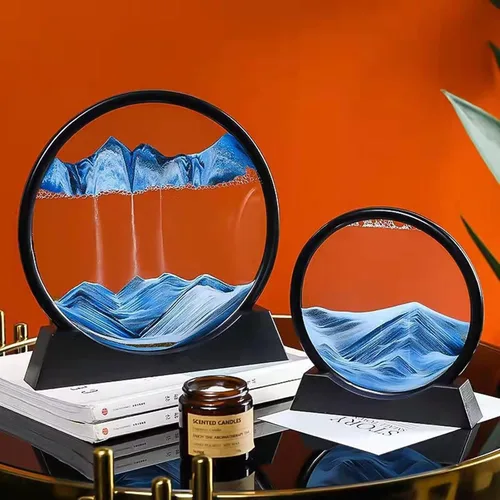 Vista 2 de BGFJYUK - Arte de arena movediza con imagen en movimiento, marco redondo de vidrio templado 3D con paisajes marinos profundos y marco de arena
