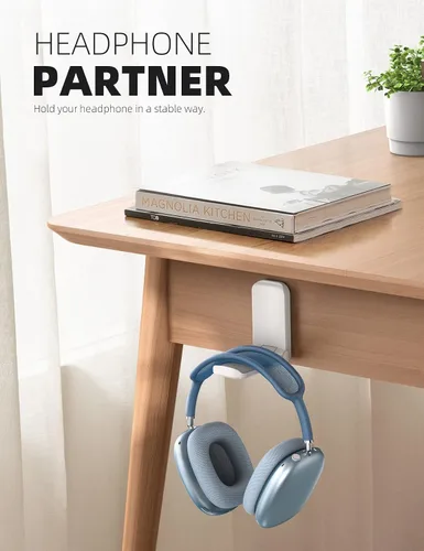 Vista 2 de Lamicall Soporte para auriculares, soporte adhesivo para auriculares, paquete de 2 soportes adhesivos para auriculares, clip para auriculares debajo