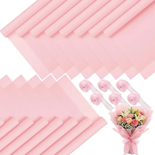 Vista 8 de Sabary 120 hojas de papel de regalo de flores, color puro, impermeable, papel de embalaje floral con cinta de 196 pulgadas, suministros de ramo