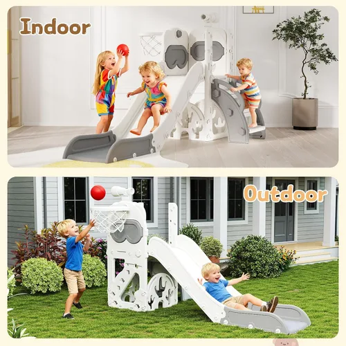 Vista 8 de Tobogán 8 en 1, tobogán interior para niños pequeños de 1 a 3 años y juego para interiores y exteriores, con almacenamiento, escalador, telescopio