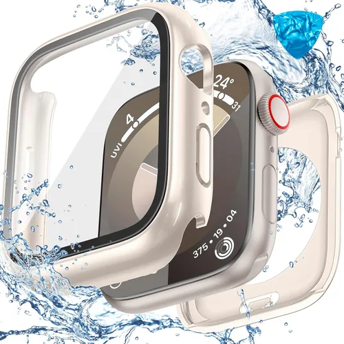 Vista 12 de 3 en 1 Goton Estuche impermeable duro para Apple Watch, protector de pantalla de 40mm, cubierta frontal de vidrio templado protectora completa