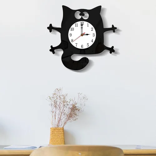 Vista 7 de Reloj de pared con forma de gato sin tictac, funciona con pilas, para decoración de dormitorio y cocina