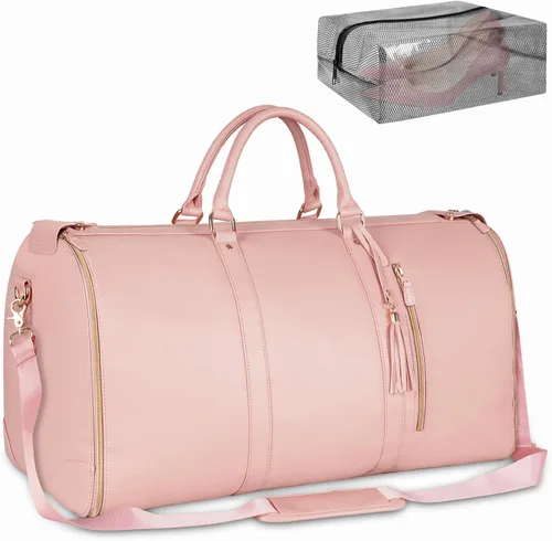 Vista 10 de Bolsa de ropa de equipaje de mano, bolsas grandes de cuero PU para ropa de viaje con bolsa para zapatos, Grande, Bolso B-Rayas Blancas Negras