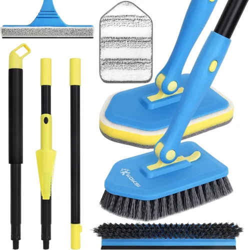 Vista 9 de KOKSI Cepillo de limpieza para baño, cocina, bañera, limpiador de inodoro, esponja de ducha multiusos, cepillo para fregar con mango ergonómico