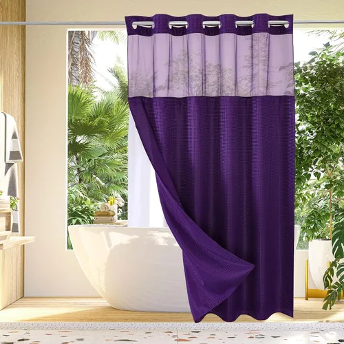 Vista 10 de Gibelle: cortina de ducha pequeña para baño de 36x74, cortina de ducha de punto gofre con juego de forro de tela a presión, no necesita ganchos