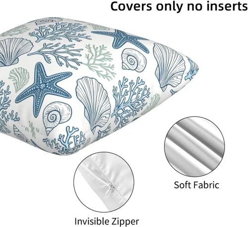 Vista 4 de Fundas de almohada de playa costera 18x18, juego de 2, fundas de almohada decorativas con diseño de estrella de mar y caballito de mar