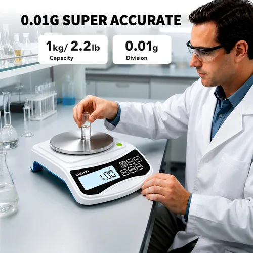 Vista 2 de MEIYA Báscula digital de laboratorio, 35.27 oz por 0.00 oz de precisión de escala, báscula electrónica multifunción de alta precisión