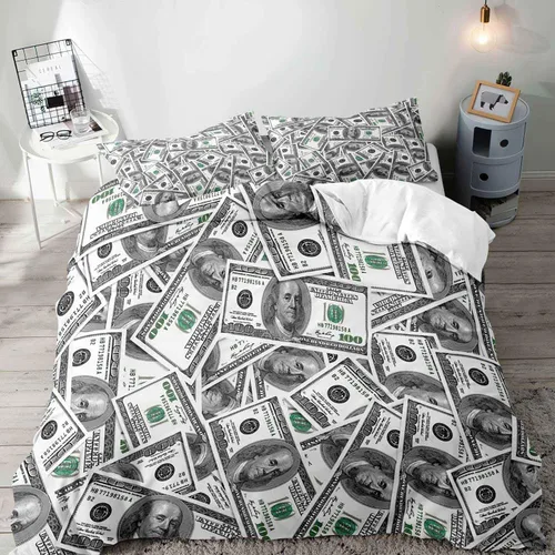 Vista 8 de VIVIHOME - Juego de ropa de cama de lujo divertido de 2 piezas, juegos de ropa de cama individual, funda de edredón de billetes de cien dólares