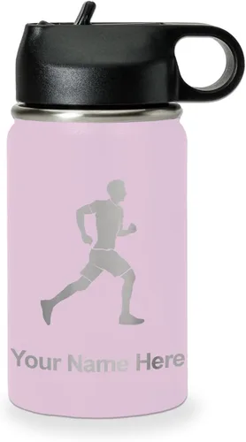 Vista 22 de LaserGram Botella de agua personalizada, Running Man, acero inoxidable de doble pared aislada al vacío con popote superior, regalo grabado