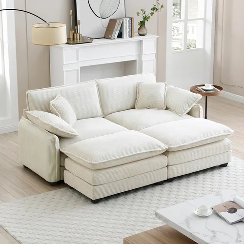 Vista 78 de Sofá Loveseat Grande en Beige y Blanco de 194.8 cm, Sofás Seccionales de 2 Plazas Grandes para Sala de Estar, Sofá Seccional Modular de Tela