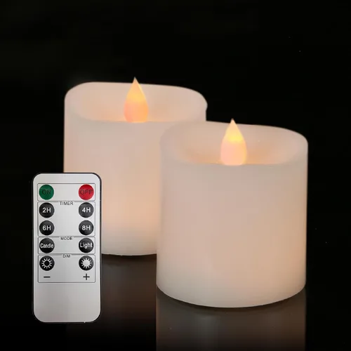 Vista 6 de Juego de velas parpadeantes sin llama de 3 x 3 pulgadas de cera real LED de 600 horas con temporizador remoto, control para fiesta de boda en Marfil