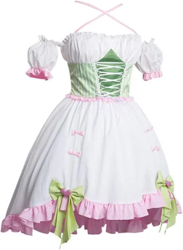 Vista 3 de Yunbei Kanroji Mitsuri Catgirl Vestido Kamado Nezuko Kawaii con falda de delantal de sirvienta, disfraz de cosplay con colas de gato