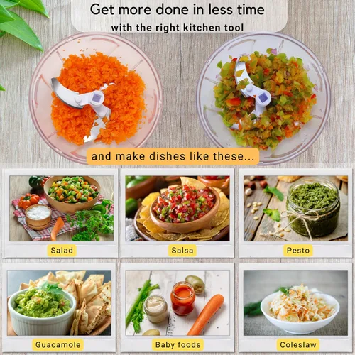 Vista 2 de Picador Brieftons Quickpull. Picador de alimentos: poderoso cortavegetales/picadora/licuadora manual para trocear frutas, verduras, frutos secos