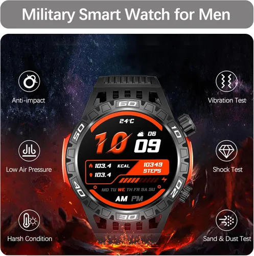 Vista 4 de Military Smart Watch for Men 1.46" Outdoor Tactical Sports Smartwatch with Answer/Make Call,Fitness Watch,Blood Oxygen,Heart Rate and Sleep Monitor