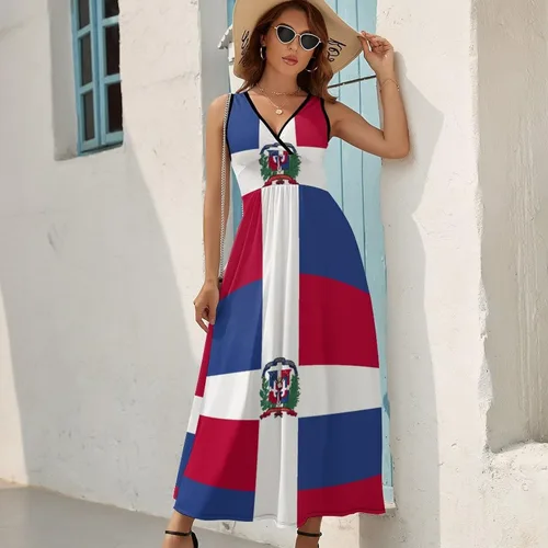 Vista 5 de Vestido sin mangas con la bandera de las Bahamas para mujer, vestido suelto casual de verano, vestido largo de manga corta para niñas, faldas de moda