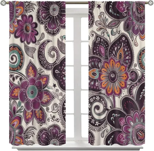 Vista 72 de Cortinas opacas con estampado de flores de cachemira, estampado de cachemira sobre fondo blanco, para decoración del hogar, cocina, restaurante