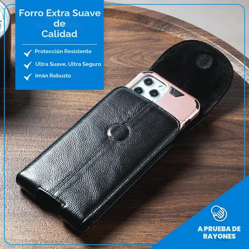 Vista 3 de Funda de cuero del teléfono celular para el cinturón, caja de la Negro