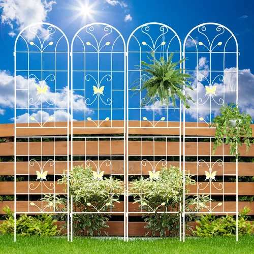Vista 24 de Paquete de 2 enrejados de jardín de metal para plantas trepadoras, 71 pulgadas de alto, color blanco crema, valla de jardín, enrejado a prueba