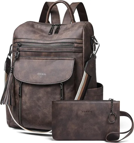 Vista 15 de Shrrie - Mochila de cuero para mujer, bolso de moda, mochila de cuero para mujer, mochila de viaje de diseñador, bolso de hombro convertible