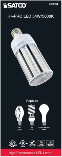 Vista 5 de Satco Bombillas LED HID de repuesto de mazorca de maíz de 54 W, 5000 K, base Mogul extendida, derivación de balasto tipo B, paquete de 2
