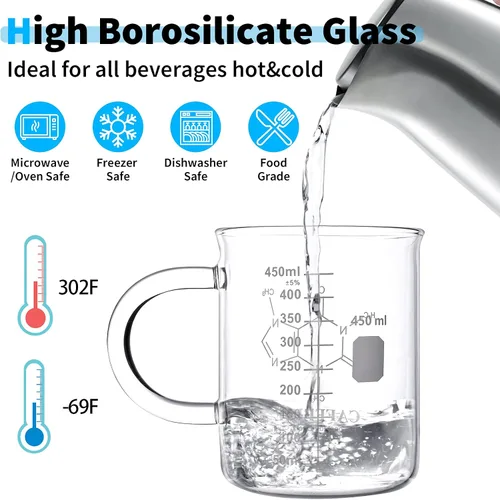 Vista 3 de Taza de vaso de cafeína, taza de café de química de 16 onzas, vaso de borosilicato, vaso graduado medidor, 15.2 fl oz