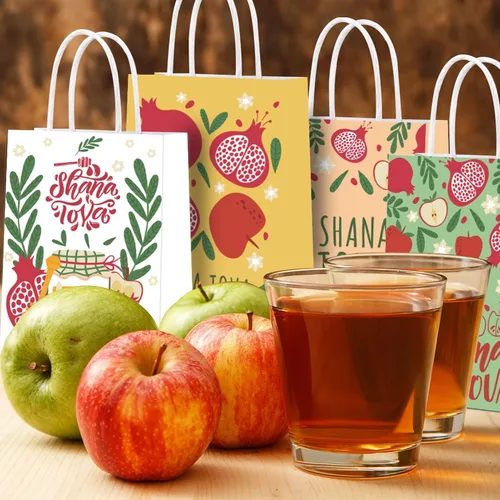 Vista 5 de DoneJPee 16 bolsas de regalo de Rosh Hashanah, bolsas de regalo de Año Nuevo judío Shana Tova, decoraciones de fiesta de Rosh Hashanah y suministros