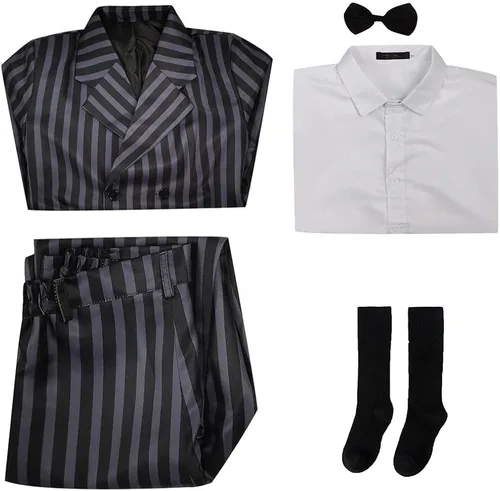 Vista 7 de Gionli Gomez Addams - Disfraz de Gomez Addams para hombre, traje familiar, disfraz de Halloween, cosplay, fiesta, abrigo y pantalones