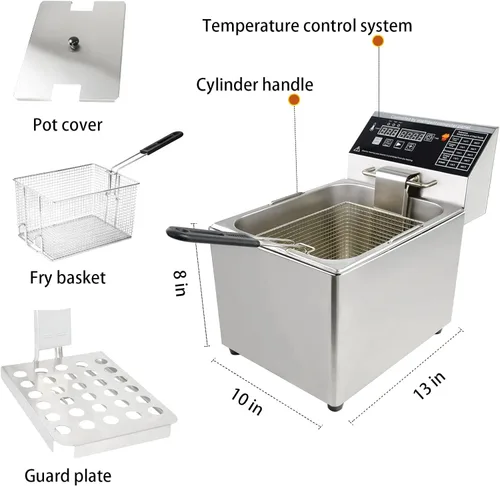 Vista 2 de Freidora eléctrica con cesta y tapa, capacidad de 8 litros, freidora eléctrica con control inteligente de temperatura para el hogar, cocina